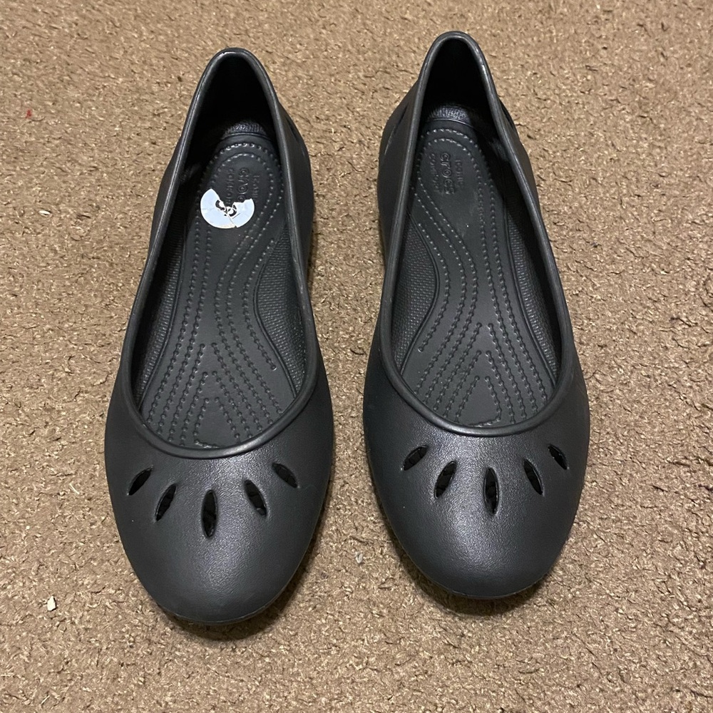 CROCS Women's Black Slip-On Ballet Flats with Cutout Detail